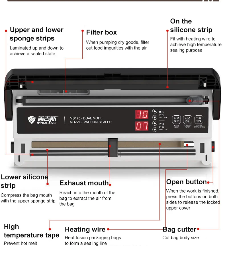 Senior Electric Vacuum Sealer Packaging Machine For Home Kitchen For Sealing Fresh Packaging Machine For Food Preservation MS175 - Image 30
