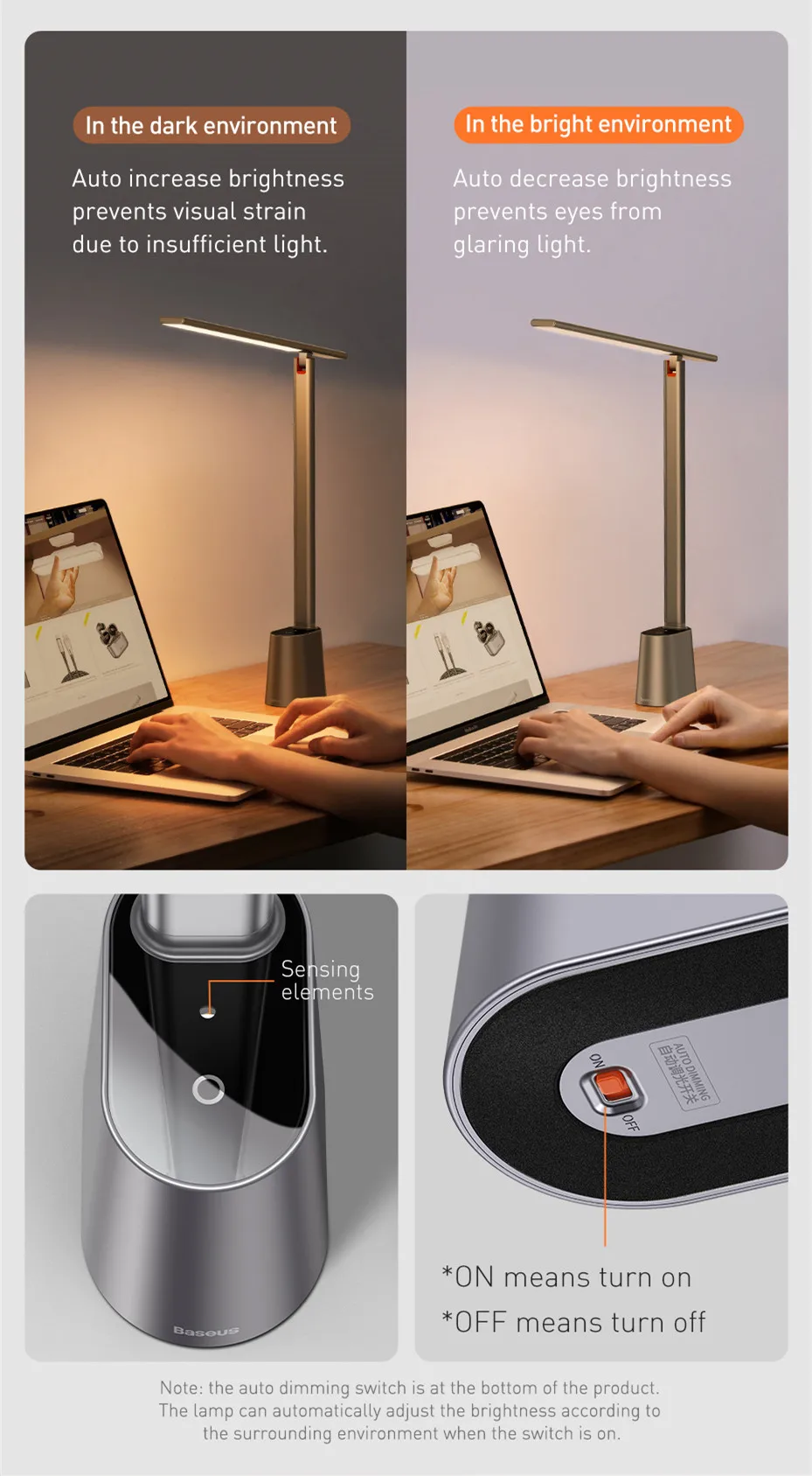 Baseus LED Desk Lamp Eye Protection Study Dimmable Office Light Foldable Table Lamp Smart Adaptive Brightness Bedside Read Lamp - Image 12