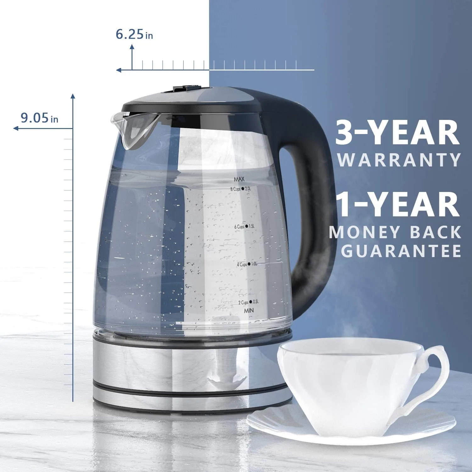 DEVISIB Electric Glass Kettle, 2200W Fast Boiling, Temperature Control, 4-Hour Keep Warm, 2.0L Tea Kettle & Hot Water Boiler - Image 15