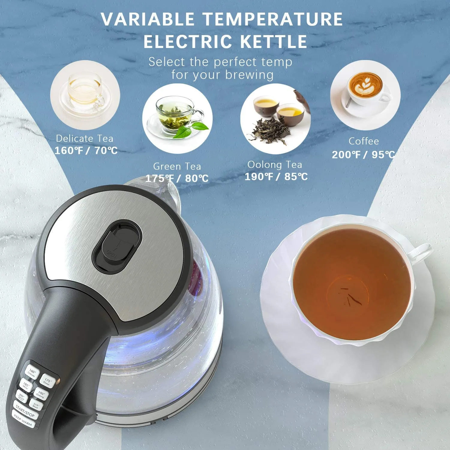 DEVISIB Electric Glass Kettle, 2200W Fast Boiling, Temperature Control, 4-Hour Keep Warm, 2.0L Tea Kettle & Hot Water Boiler - Image 11