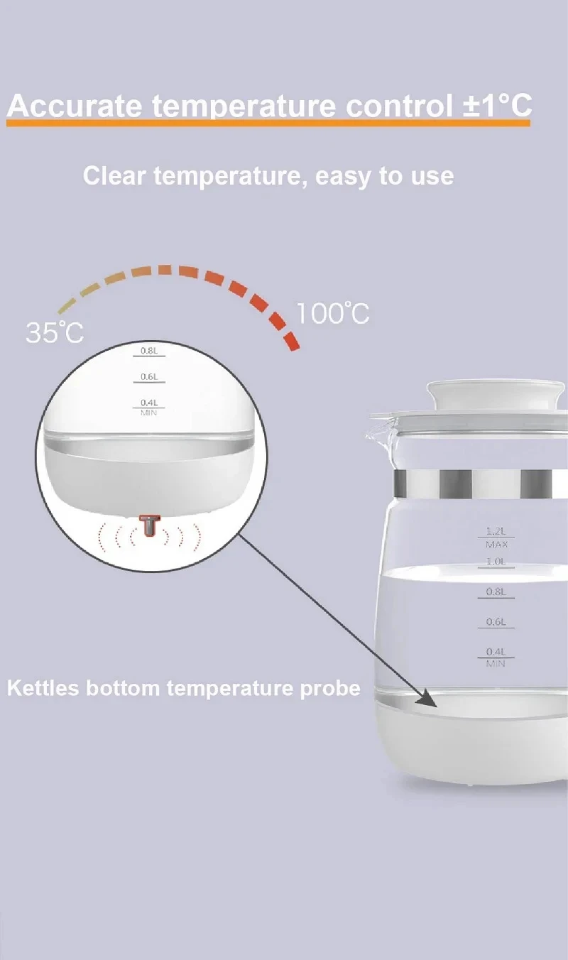 1200ml Smart Constant Temperature Milk Regulator Glass Kettle Baby Milk Powder Electric Kettle Multifunctional Milk Warmer 220V - Image 15