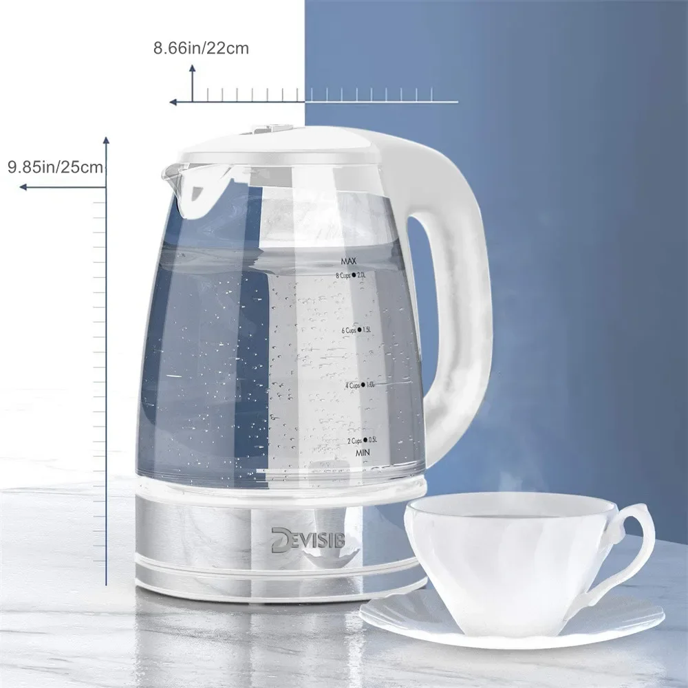 DEVISIB Electric Glass Kettle, 2200W Fast Boiling, Temperature Control, 4-Hour Keep Warm, 2.0L Tea Kettle & Hot Water Boiler - Image 4