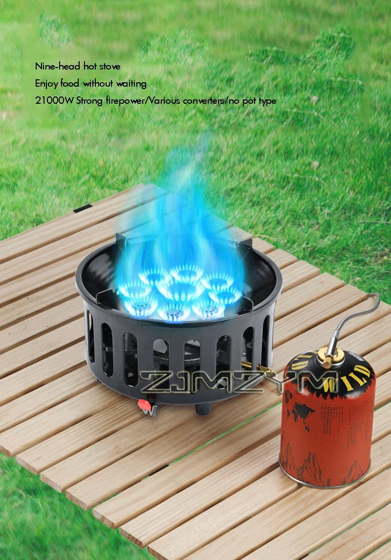 9Core Anti-Wind Gas Stove 21000W High-Power Tourist Camping Burner Adjustable Firepower Stove Electronic Ignition Cassette Stove - Image 7