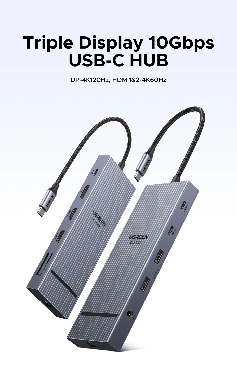 UGREEN 12-in-1 USB HUB Type-C to 2HDMI 4K120Hz DP USB3.2 10Gbps SD/TF RJ45 PD100W for MacBook Dell HP Laptop Accessories Docking - Image 24