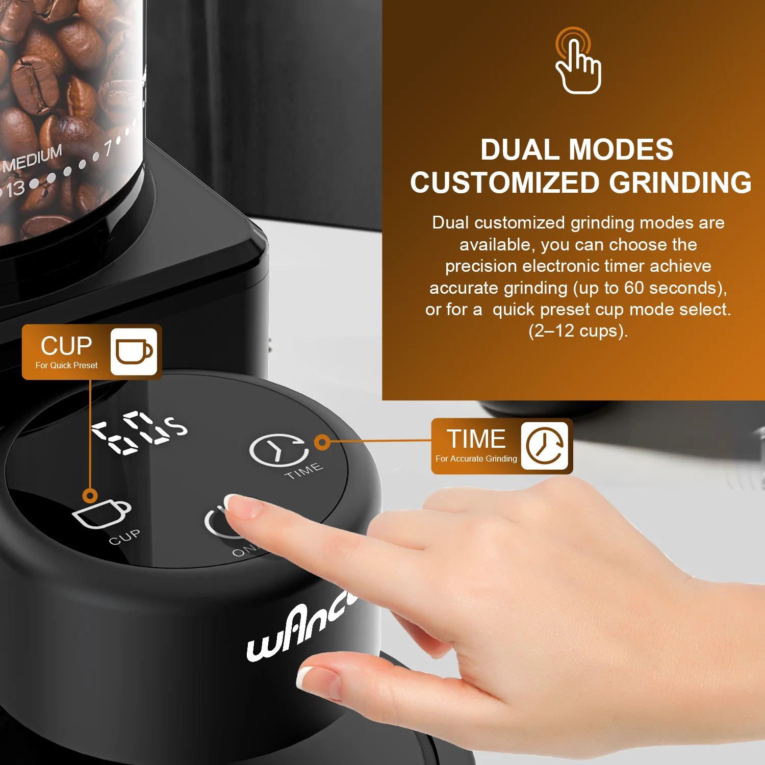 Electric Conical Burr Grinder Coffee Bean Grinder with 25 Grind Setting for French Espresso Touchscreen Dual Modes Grinding - Image 12