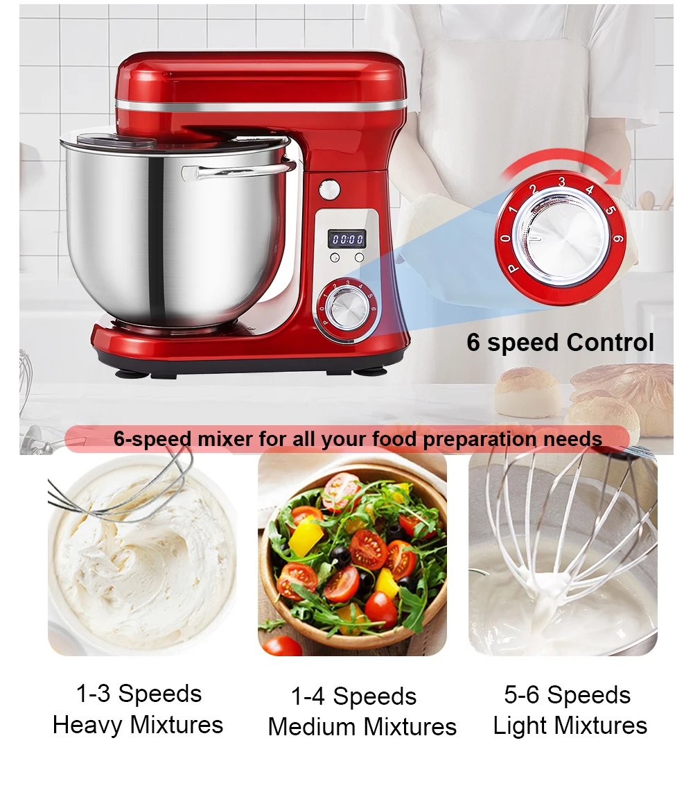BioloMix Kitchen Food Stand Mixer, Blender, Quiet Motor, Cream Egg Whisk, Whip Dough Kneader, 6-Speed, 1200 W, 6 L, DC - Image 20