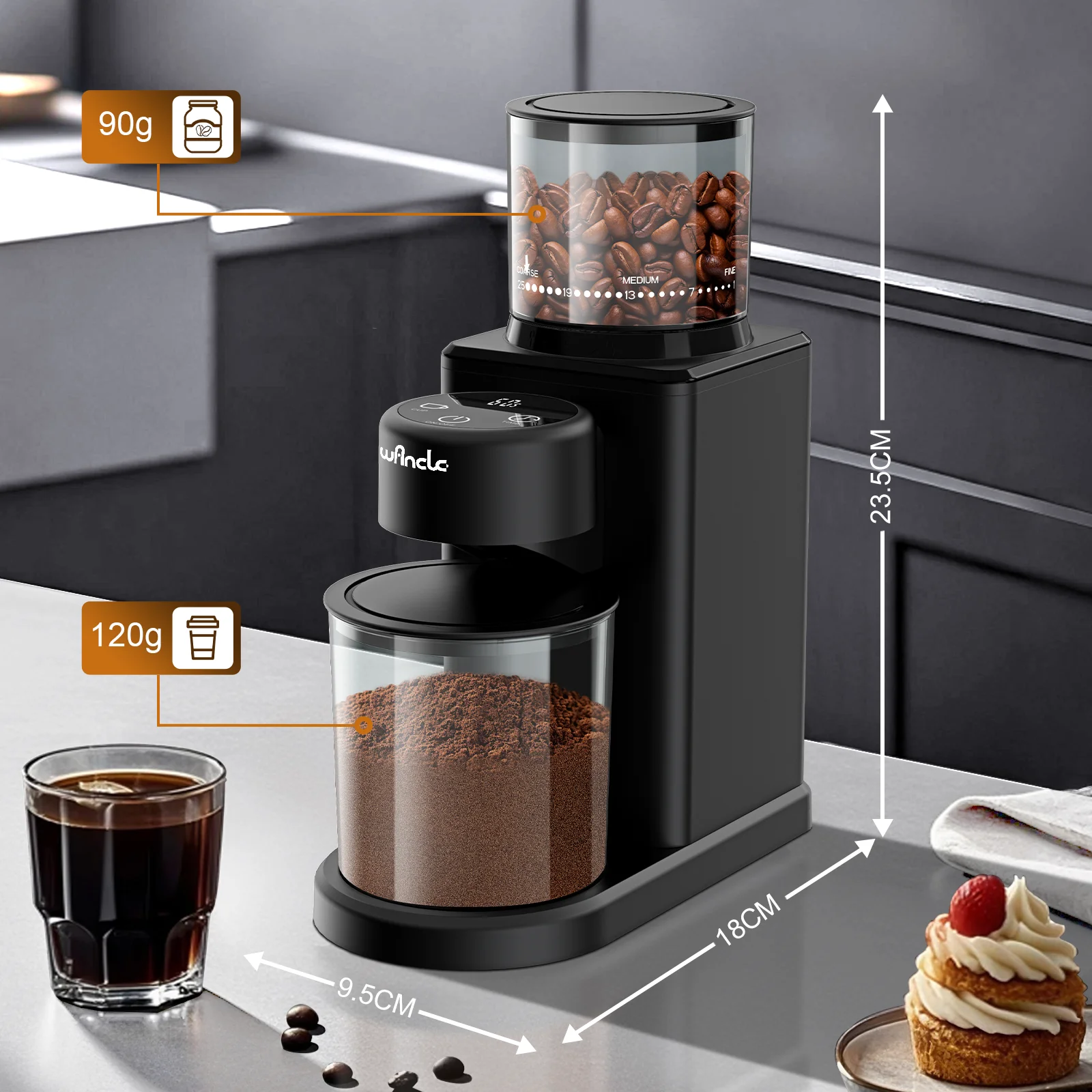Electric Conical Burr Grinder Coffee Bean Grinder with 25 Grind Setting for French Espresso Touchscreen Dual Modes Grinding - Image 16