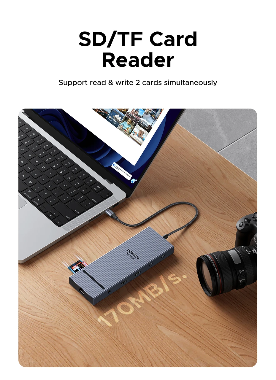 UGREEN 12-in-1 USB HUB Type-C to 2HDMI 4K120Hz DP USB3.2 10Gbps SD/TF RJ45 PD100W for MacBook Dell HP Laptop Accessories Docking - Image 35