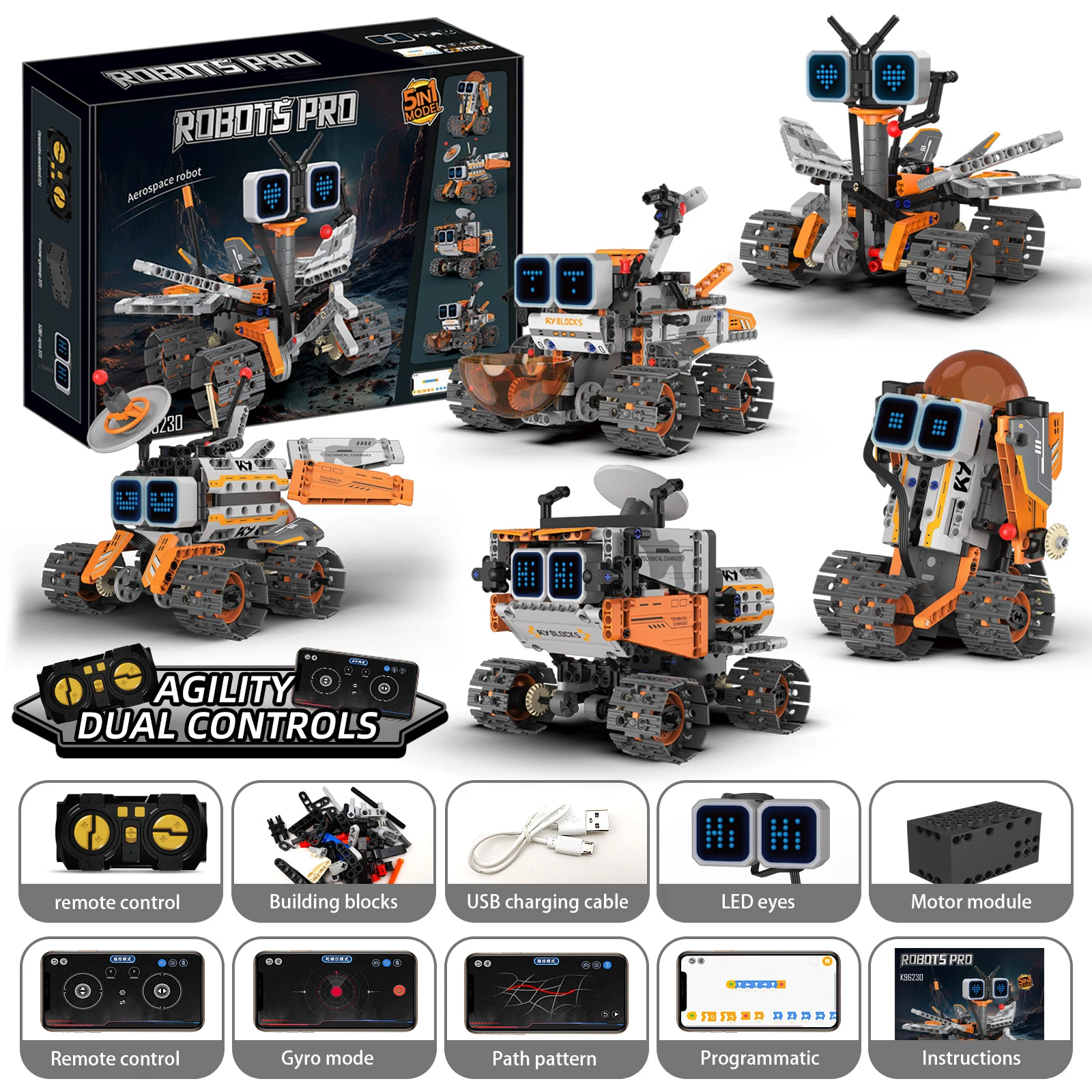 Digital display 5-in-1 transformable robot model assembly, remote control robot building blocks toy, children's toy gift - Image 9