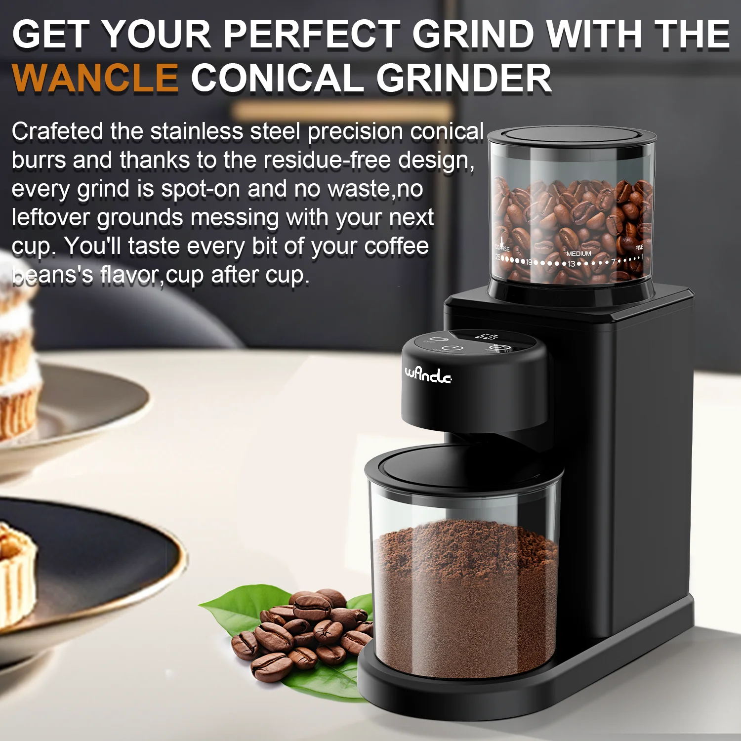 Electric Conical Burr Grinder Coffee Bean Grinder with 25 Grind Setting for French Espresso Touchscreen Dual Modes Grinding - Image 15