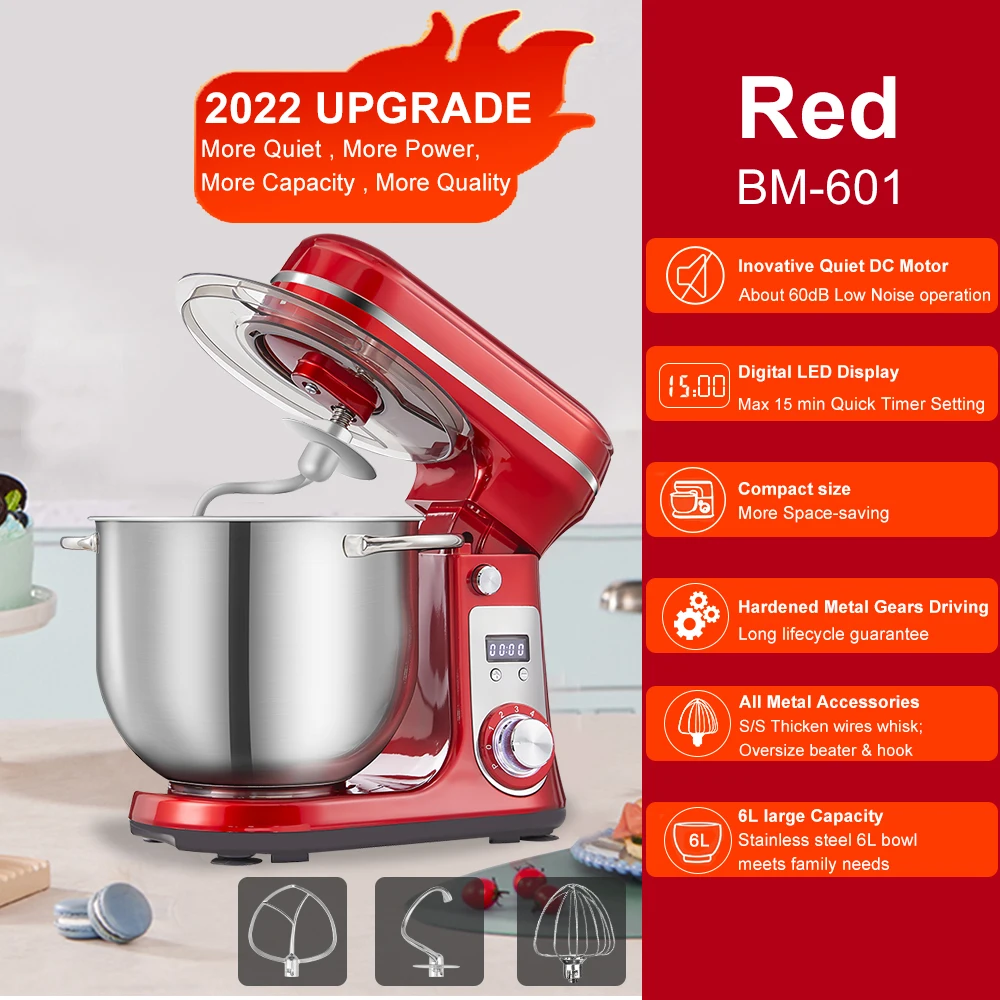 BioloMix Kitchen Food Stand Mixer, Blender, Quiet Motor, Cream Egg Whisk, Whip Dough Kneader, 6-Speed, 1200 W, 6 L, DC - Image 10
