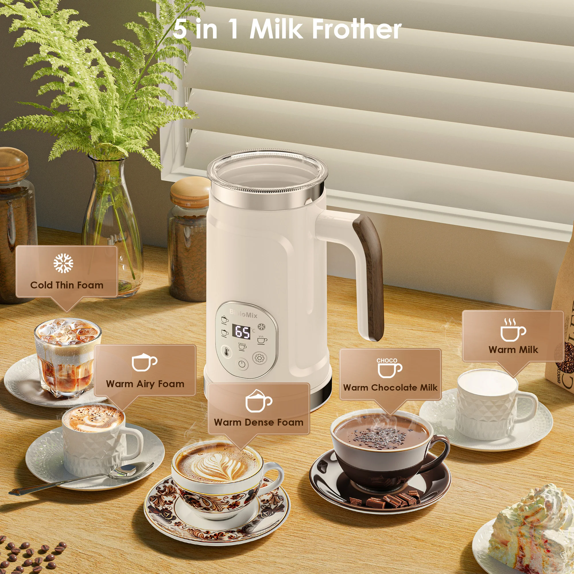 BioloMix 5-in-1 Milk Frother with Upgraded LED Display Touch Screen - Hot And Cold Foam Maker Milk Warmer for Coffee Latte - Image 8