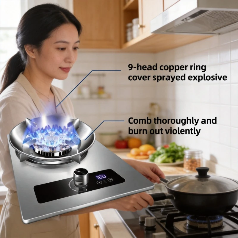 Single Burner Stainless Steel Built In Gas Cooktop Strong Flame Table Dual Use Household Kitchen Stove