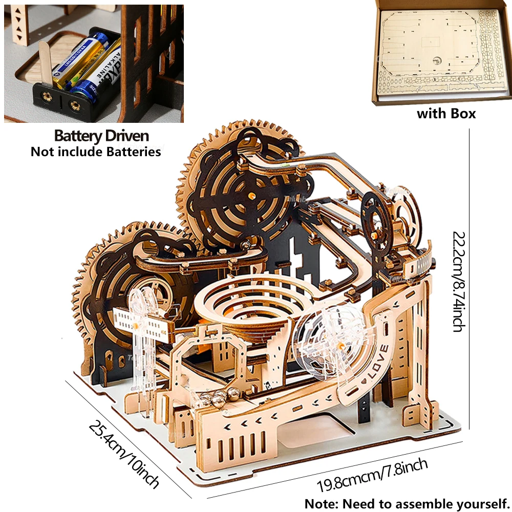 3D Wooden Puzzle Building Model Kit Electric Motorized Marble Run STEM Educational Construction Toys for Kids Adults Gifts - Image 7