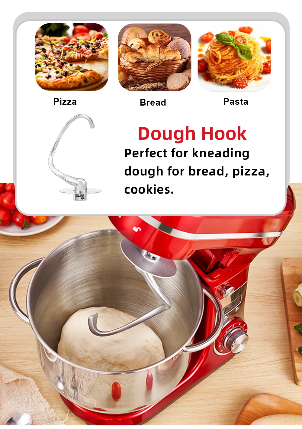 BioloMix Kitchen Food Stand Mixer, Blender, Quiet Motor, Cream Egg Whisk, Whip Dough Kneader, 6-Speed, 1200 W, 6 L, DC - Image 16