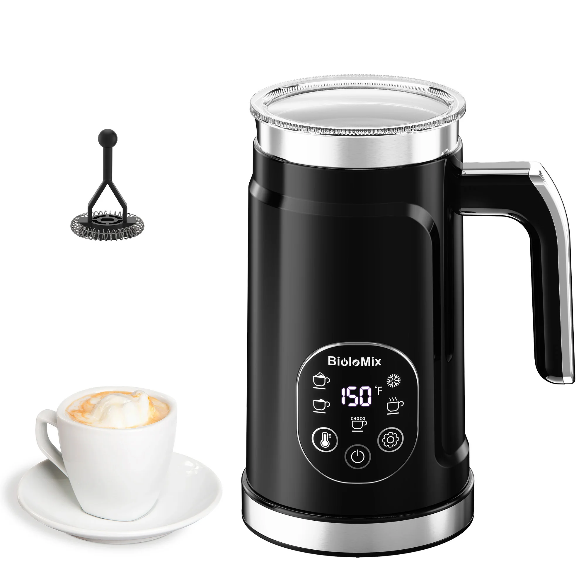 BioloMix 5-in-1 Milk Frother with Upgraded LED Display Touch Screen - Hot And Cold Foam Maker Milk Warmer for Coffee Latte - Image 6