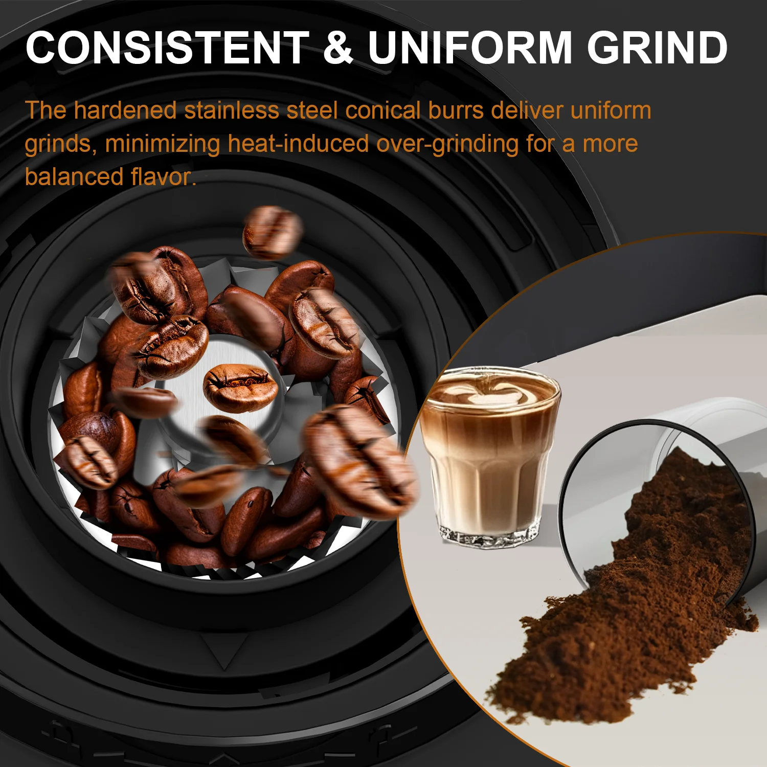 Electric Conical Burr Grinder Coffee Bean Grinder with 25 Grind Setting for French Espresso Touchscreen Dual Modes Grinding - Image 11