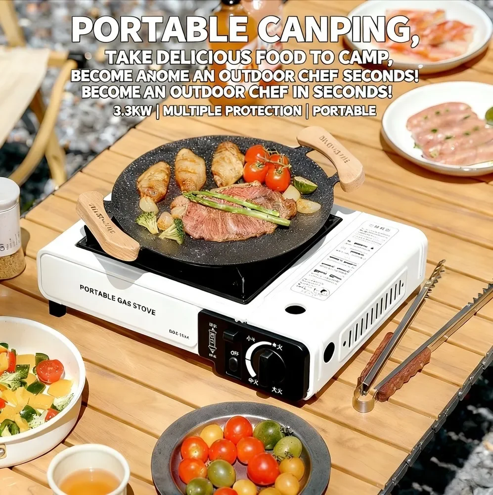 Portable Outdoor Gas Stove, Suitable for Camping, Barbecuing, Hiking, Backyard Cooking, and Home Use Windproof Ring Not Included