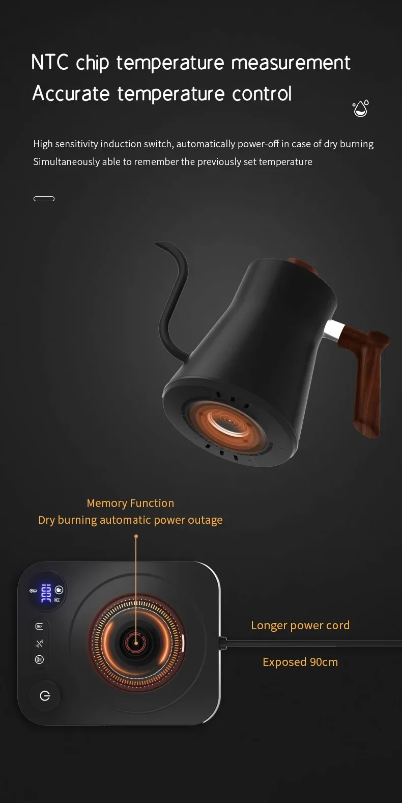 Electric Gooseneck Kettle 900ML Hand Brew Coffee Pot Smart Teapot Temperature Control Pot Rapid Heating Kettle 110v/220v - Image 13