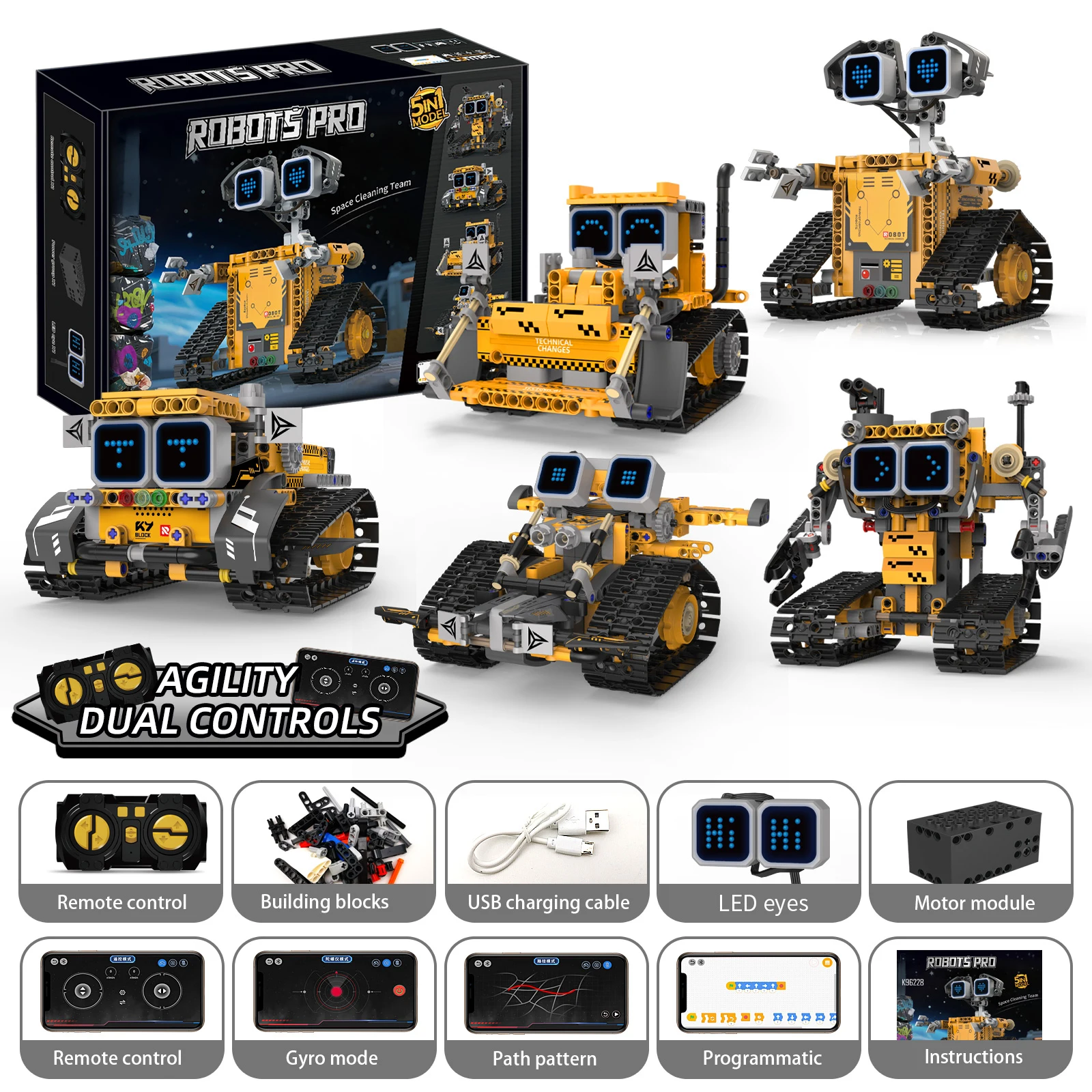 Digital display 5-in-1 transformable robot model assembly, remote control robot building blocks toy, children's toy gift - Image 2