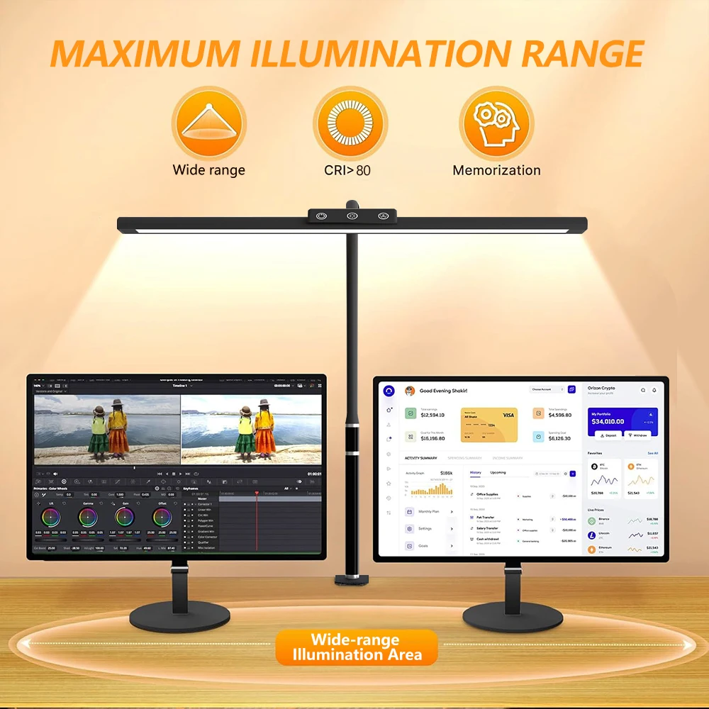 10W LED Desk Lamp for Office Home Eye-Caring Clamp USB Desk Lamp with 5 Color Stepless Dimming Flexible Gooseneck Touch Control - Image 3