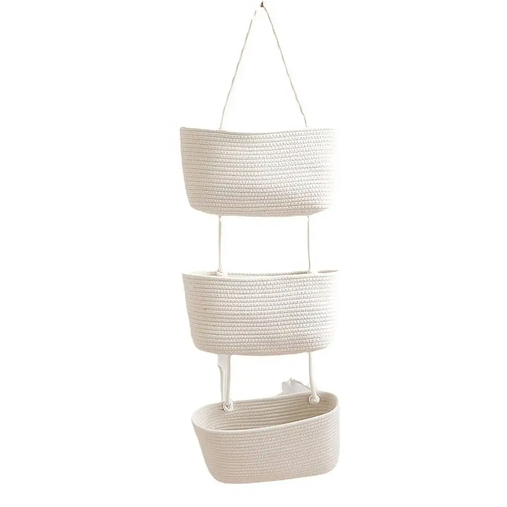 3-tier Rope Woven Fabric Basket, Boho Style, Over The Door, Decorative Starage For Living Room, Bathroom Shelf Baskets - Image 3