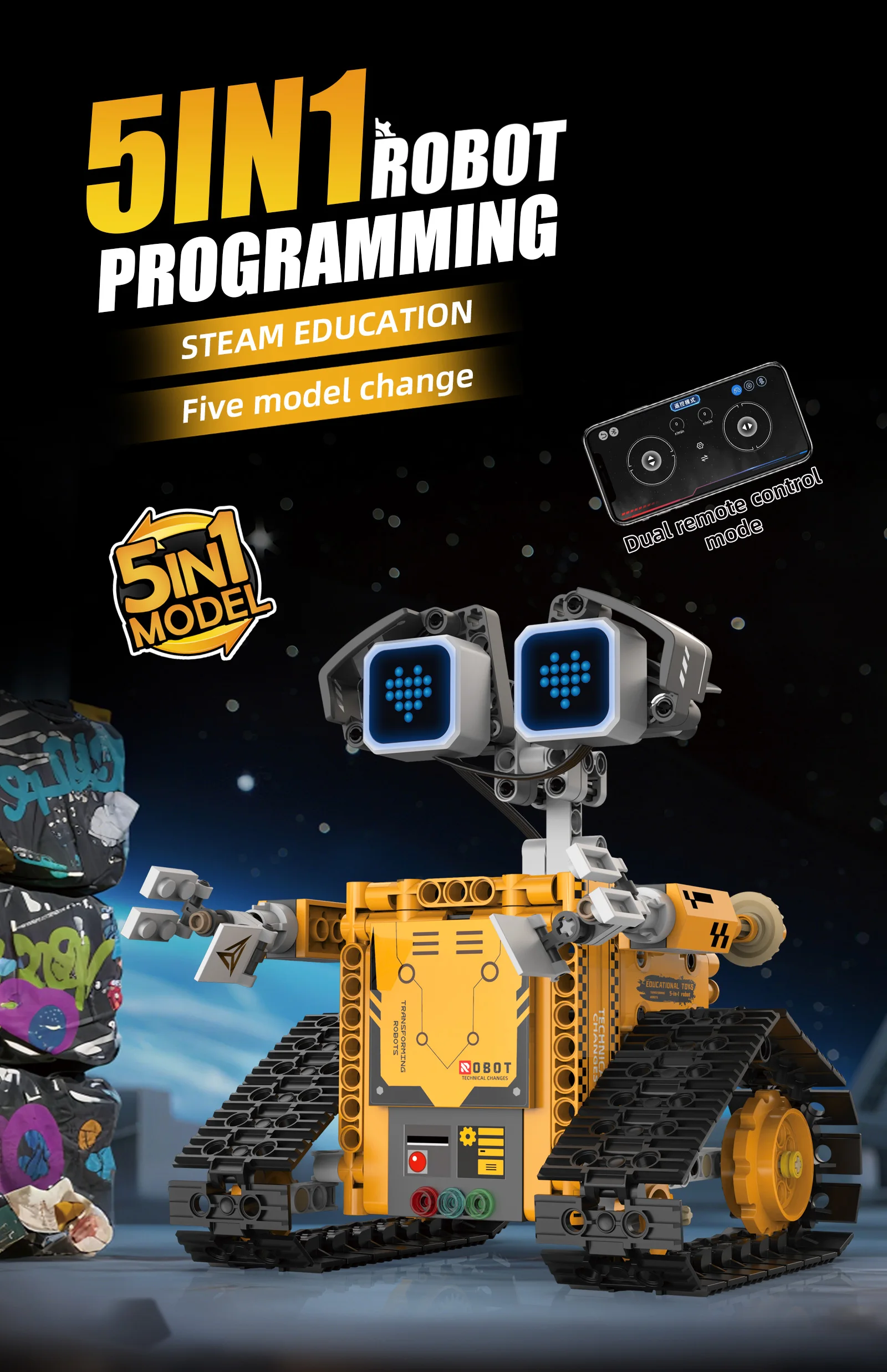 Digital display 5-in-1 transformable robot model assembly, remote control robot building blocks toy, children's toy gift - Image 10