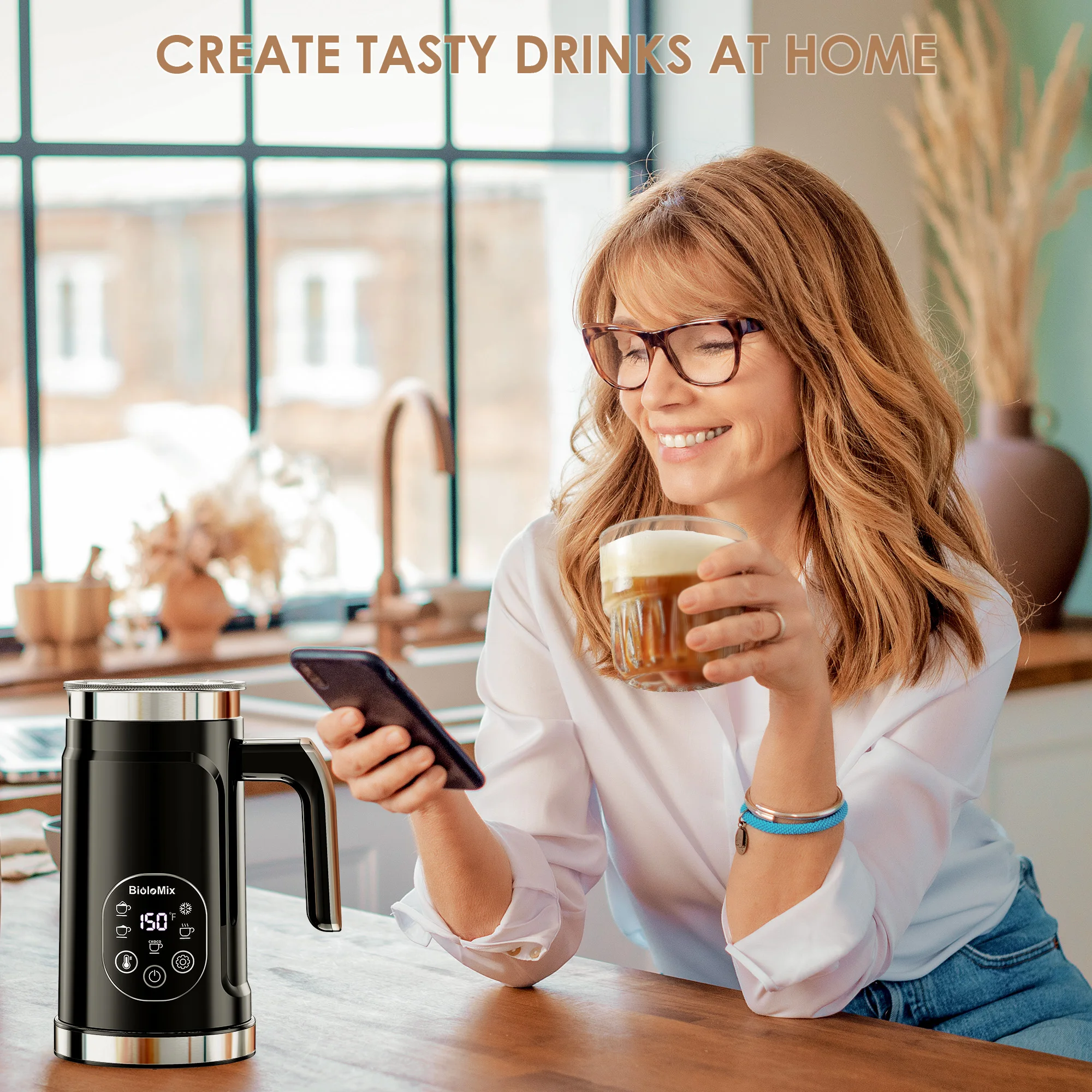 BioloMix 5-in-1 Milk Frother with Upgraded LED Display Touch Screen - Hot And Cold Foam Maker Milk Warmer for Coffee Latte - Image 7