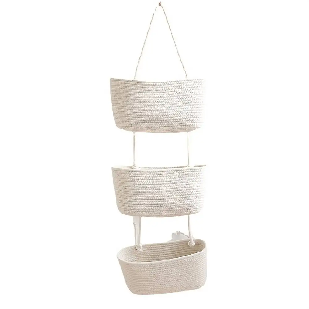 3-tier Rope Woven Fabric Basket, Boho Style, Over The Door, Decorative Starage For Living Room, Bathroom Shelf Baskets - Image 8