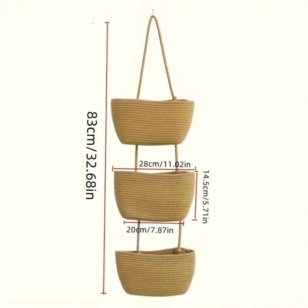 3-tier Rope Woven Fabric Basket, Boho Style, Over The Door, Decorative Starage For Living Room, Bathroom Shelf Baskets - Image 6