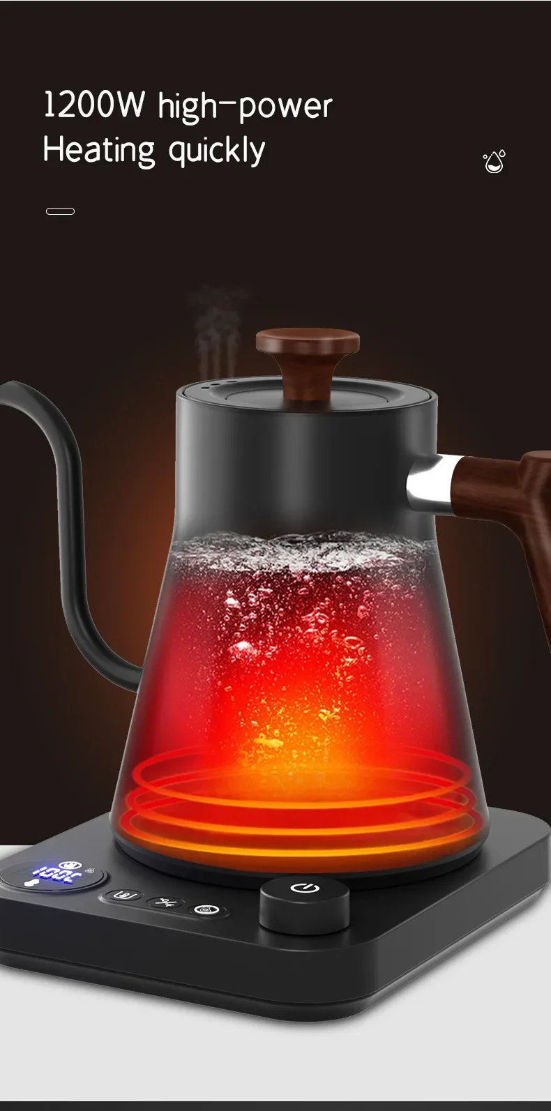 Electric Gooseneck Kettle 900ML Hand Brew Coffee Pot Smart Teapot Temperature Control Pot Rapid Heating Kettle 110v/220v - Image 15