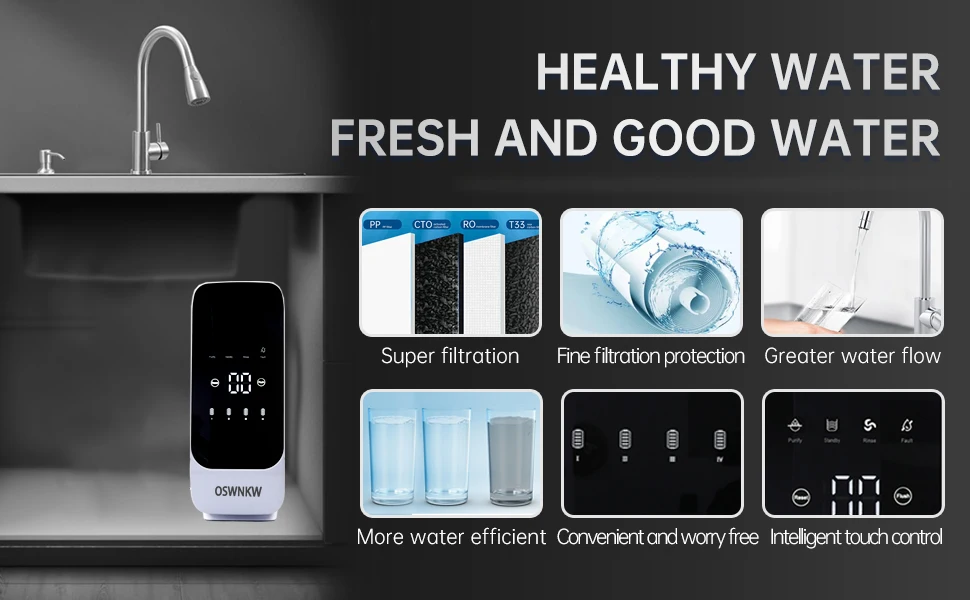 OSWNKW 600GPD High Flow Tankless RO System, Reduce TDS, 1:2Drain Ratio, Mineralized, UV Light, Compact Under Sink Water Purifier - Image 9