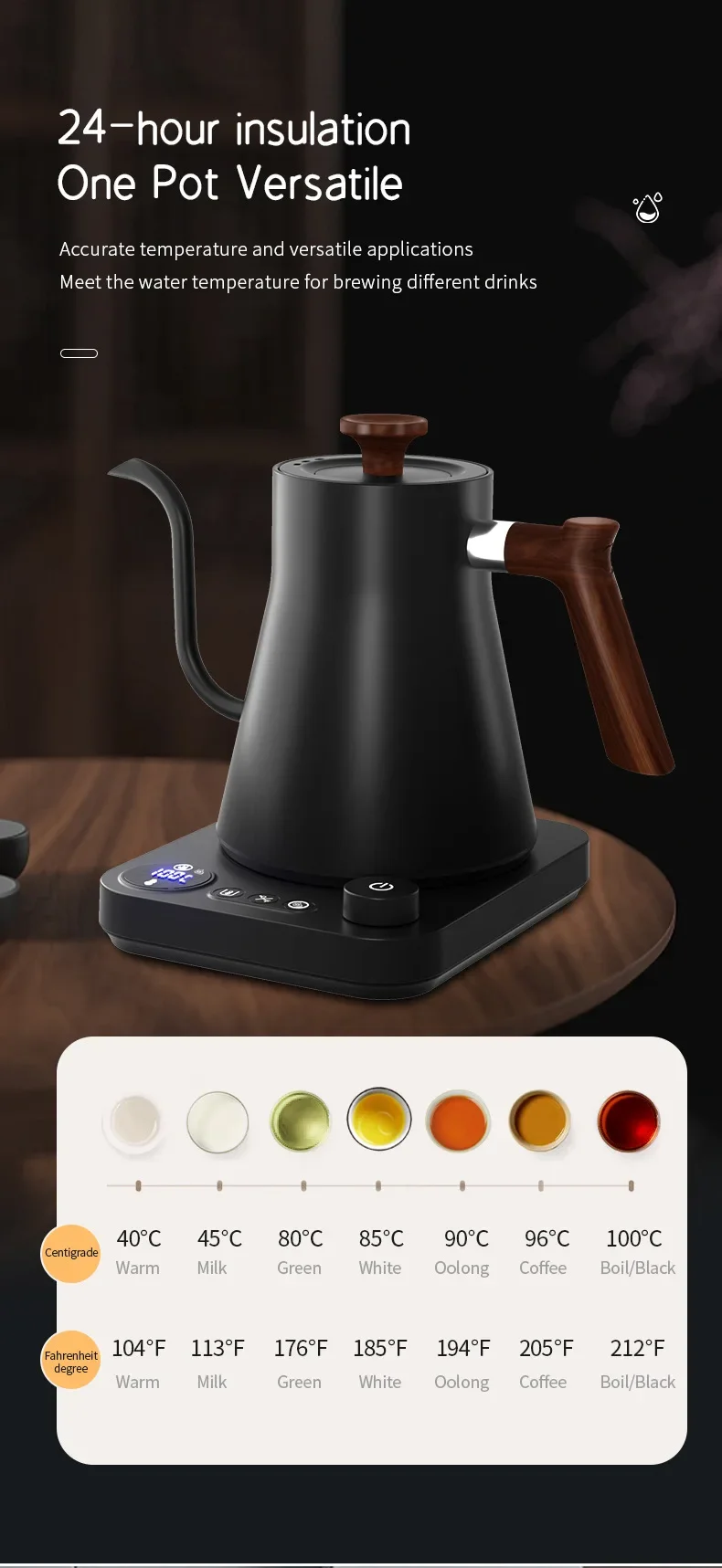 Electric Gooseneck Kettle 900ML Hand Brew Coffee Pot Smart Teapot Temperature Control Pot Rapid Heating Kettle 110v/220v - Image 17