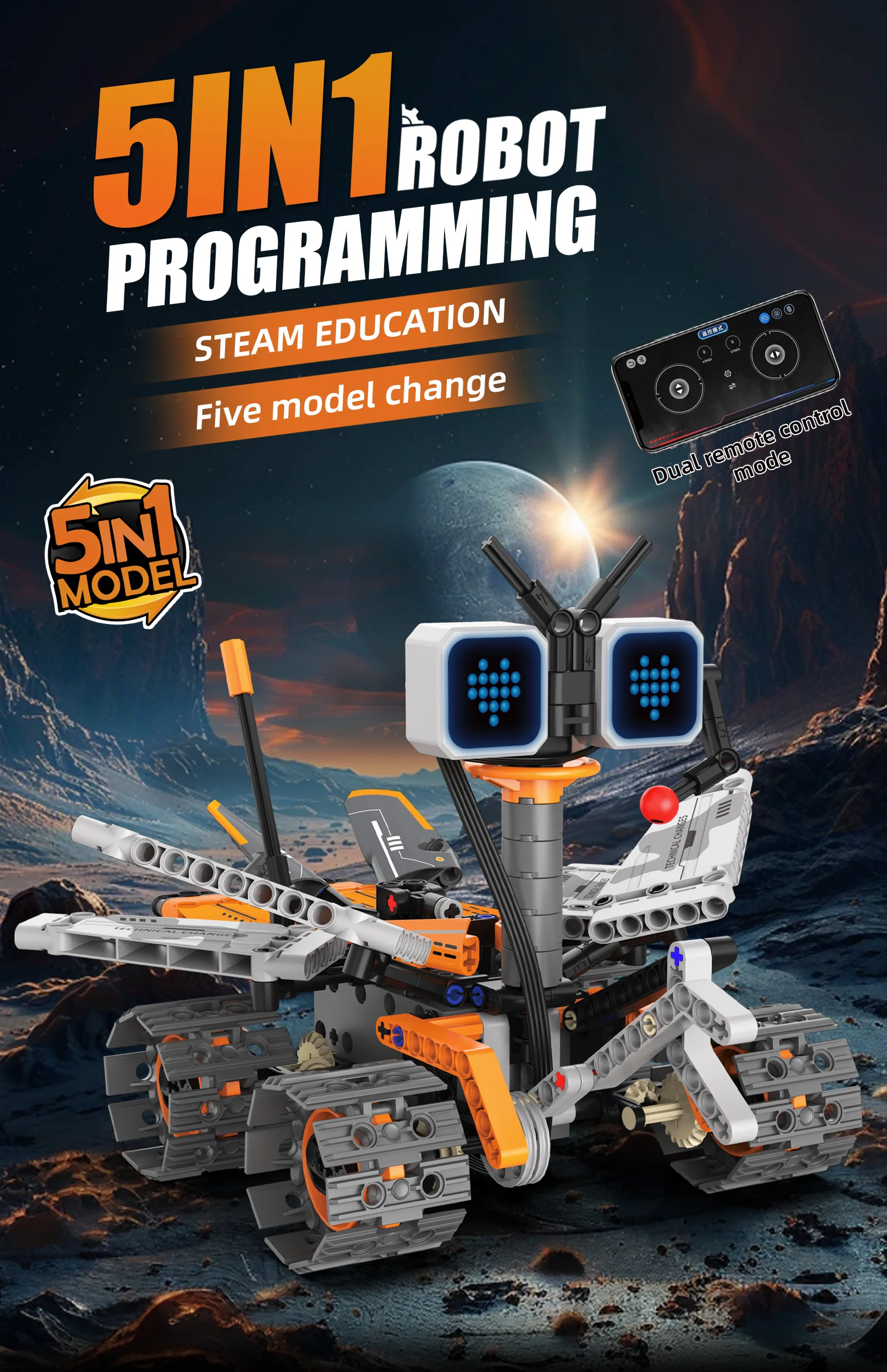Digital display 5-in-1 transformable robot model assembly, remote control robot building blocks toy, children's toy gift - Image 27