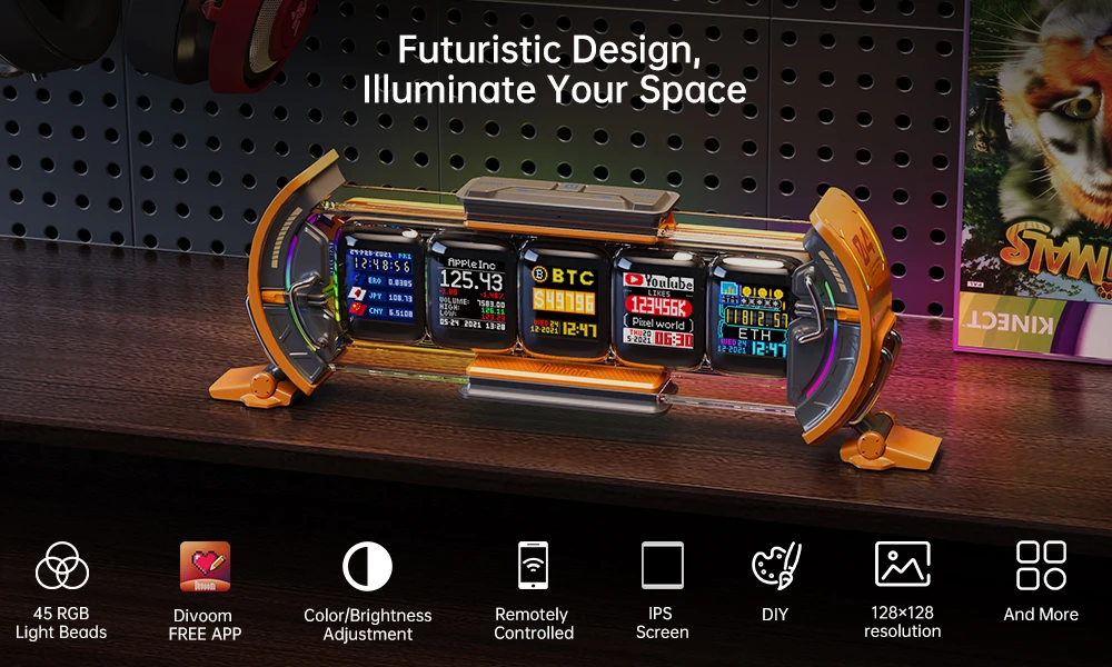 Divoom Times Gate Gaming Room Setup Digital Clock with Smart APP Control, WiFi Connect, RGB LED Display, Office Decor Cyberpunk - Image 9