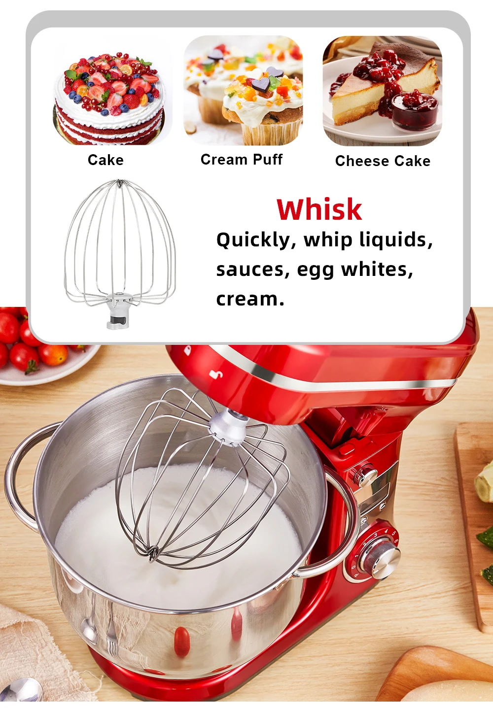 BioloMix Kitchen Food Stand Mixer, Blender, Quiet Motor, Cream Egg Whisk, Whip Dough Kneader, 6-Speed, 1200 W, 6 L, DC - Image 18