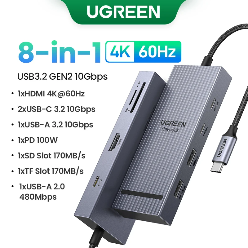 UGREEN 12-in-1 USB HUB Type-C to 2HDMI 4K120Hz DP USB3.2 10Gbps SD/TF RJ45 PD100W for MacBook Dell HP Laptop Accessories Docking - Image 12