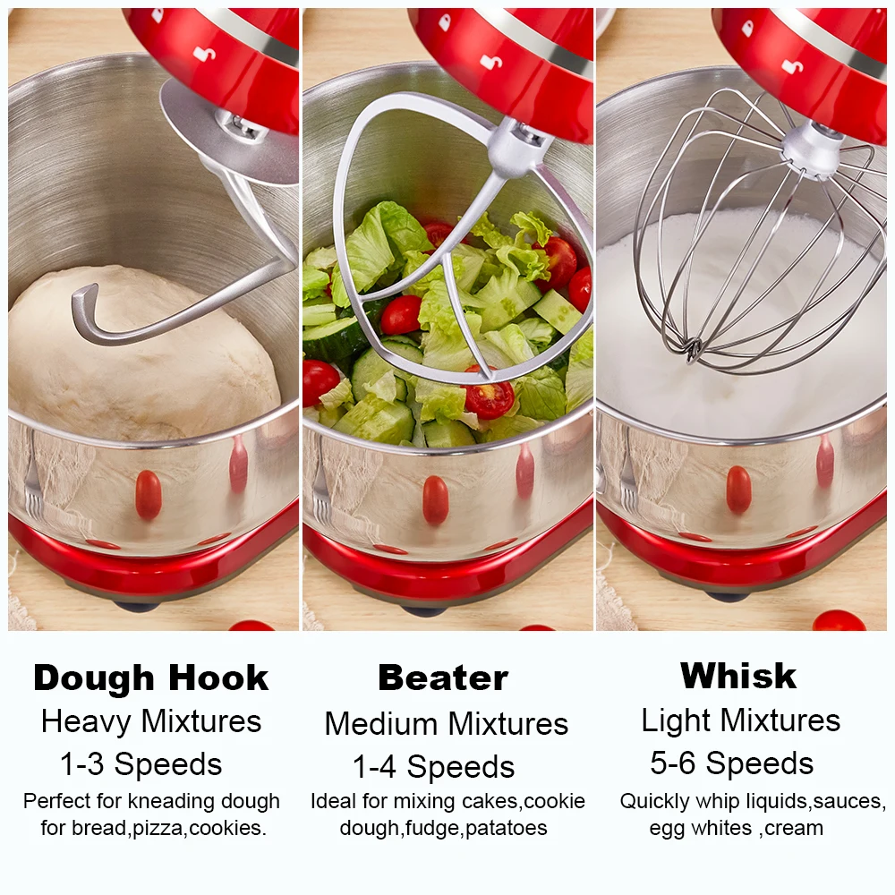 BioloMix Kitchen Food Stand Mixer, Blender, Quiet Motor, Cream Egg Whisk, Whip Dough Kneader, 6-Speed, 1200 W, 6 L, DC - Image 2