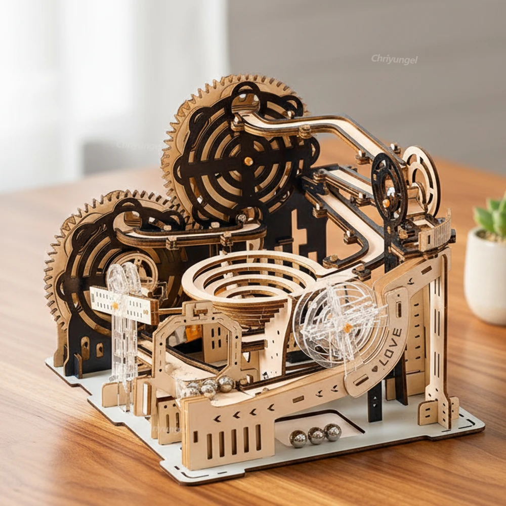 3D Wooden Puzzle Building Model Kit Electric Motorized Marble Run STEM Educational Construction Toys for Kids Adults Gifts - Image 9