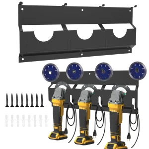 3-Slot Angle Grinder and Polisher Holder Wall-Mounted Metal Tool Rack Multi-Tool Organizer for Garage and Workspace Space-Saving