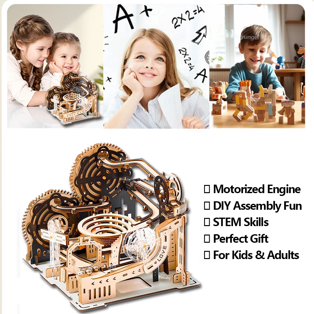 3D Wooden Puzzle Building Model Kit Electric Motorized Marble Run STEM Educational Construction Toys for Kids Adults Gifts - Image 4